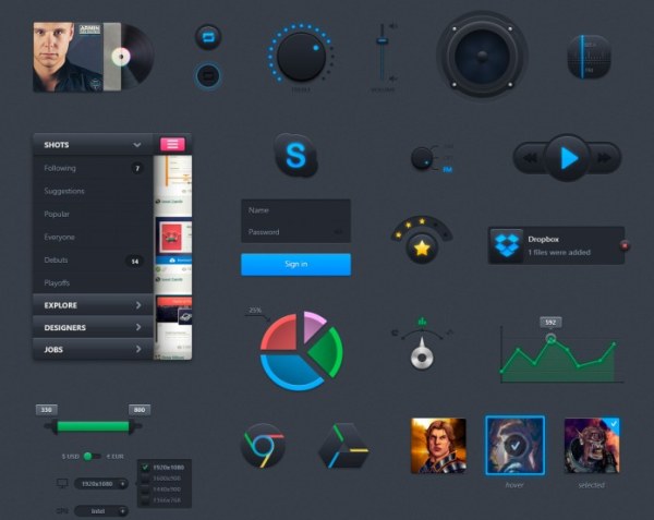 Dark HI-Tech Web UI Kit Layered PSD