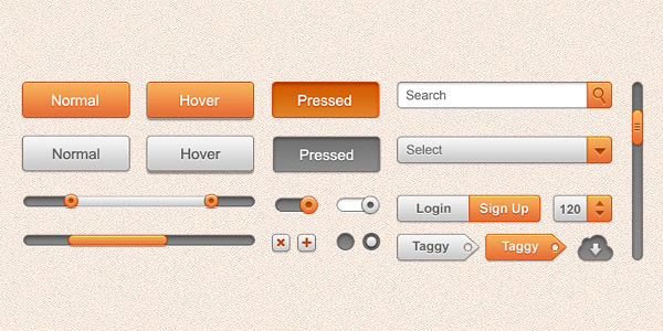 Orange and White Web GUI Kit (PSD)