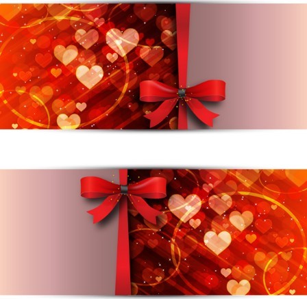 Red Ribbon and Heart-shaped Background Vector Banner