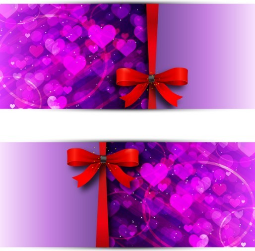 Red Ribbon and Purple Heart-shaped Background Vector Banner