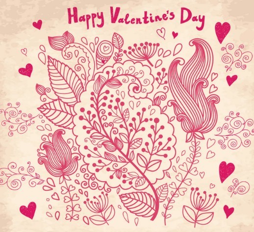 Retro Valentine's Day Florals Vector 03