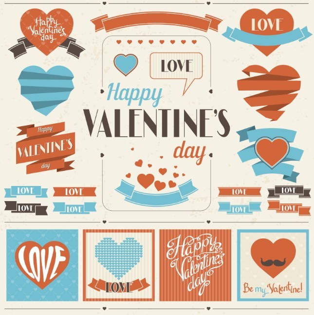 Retro Valentine's Day Labels and Ribbons