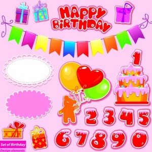 Set of Cartoon Birthday Elements Vetcor