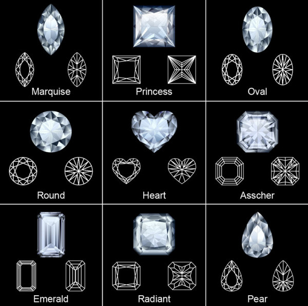 Various Shapes of Shining Diamonds Vector