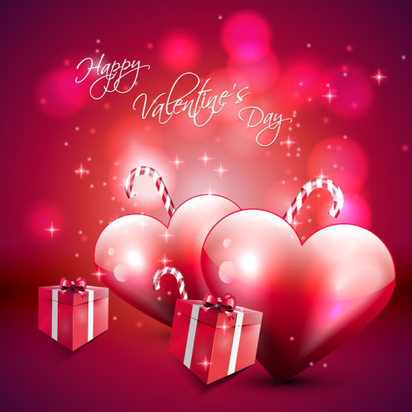 Vector Valentine's Day Background with Hearts and Gife Boxes