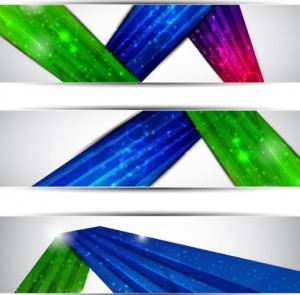 Set of Vector Banners with Colored Ribbons