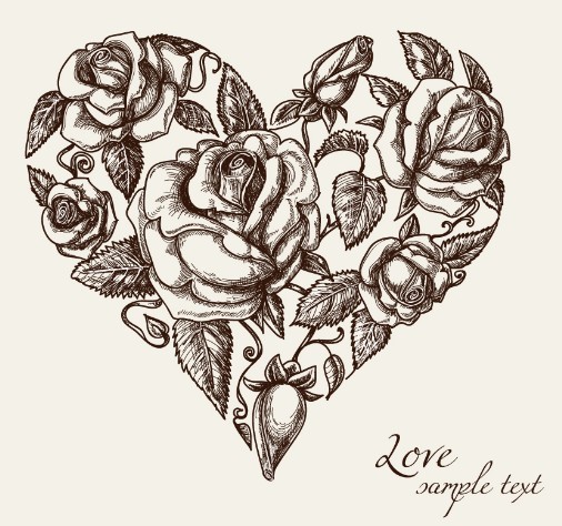 Vintage Floral Heart Vector 01