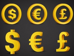 3D Currency Symbols PSD