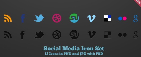 12 Social Media Icons In PNG and JPG with PSD