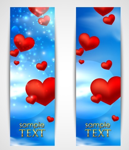 Blue Valentine's Day Hanging Flags Vector 01