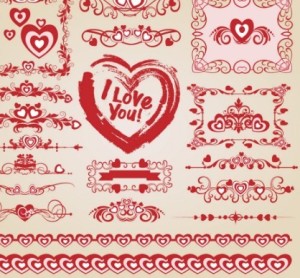 Valentine's Day Vector Border with Red Patterns 02