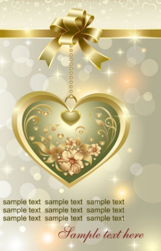 Fantastic Golden Valentine's Day Card with Hearts and Ribbons 01