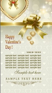 Fantastic Golden Valentine's Day Card with Hearts and Ribbons 02