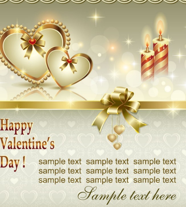 Fantastic Golden Valentine's Day Card with Hearts and Ribbons 04