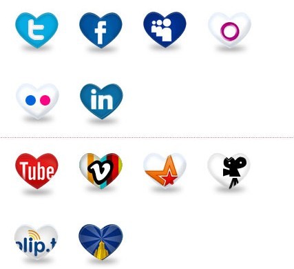 Heart Shaped Social Media Icons