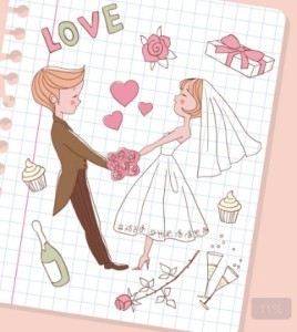 Lovely Cartoon Bride and Groom Vector Illustration 04