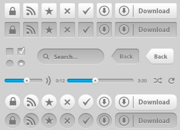 Set of Grey Web Buttons and Controls PSD