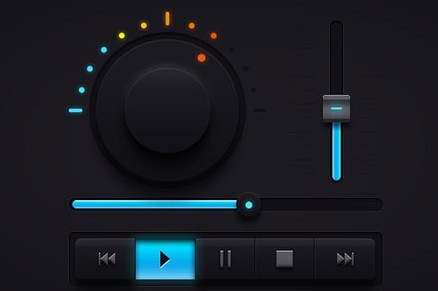 Black and Blue Audio Player GUI PSD