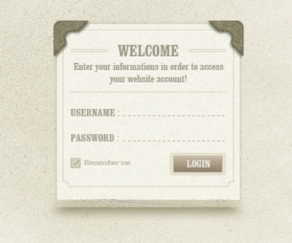 Vintage Welcome and Login Form Design PSD