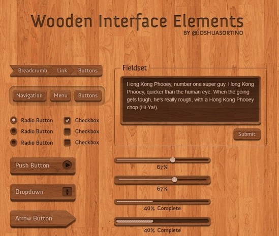 Wooden Web UI Elements PSD