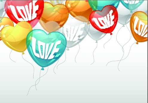 Green, Yellow, and Red Transparent Heart-Shaped Balloons Vector