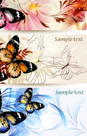 Set Of Vector Spring Backgounds with Butterflies and Florals