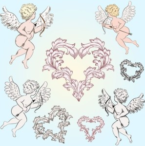 Set Of Eros Cupid Vector Illustrations