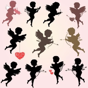 Set Of Vector Eros Cupid Silhouettes