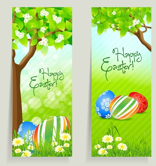 Green Happy Easter Banners Vector 02