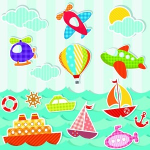 Colored Cartoon Ocean and Transport Elements Vector 05