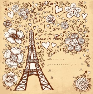 Set of Hand Drawn Romance in Paris Elements Vector 01