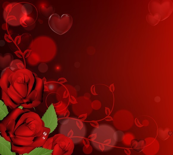 Vector Red Roses with Heart Background