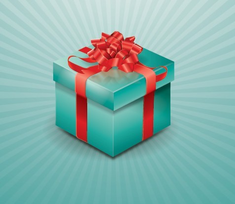 3D Blue Gift Box with Red Ribbons Vector