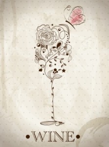 Vintage Hand Drawn Wine Glass with Butterfly