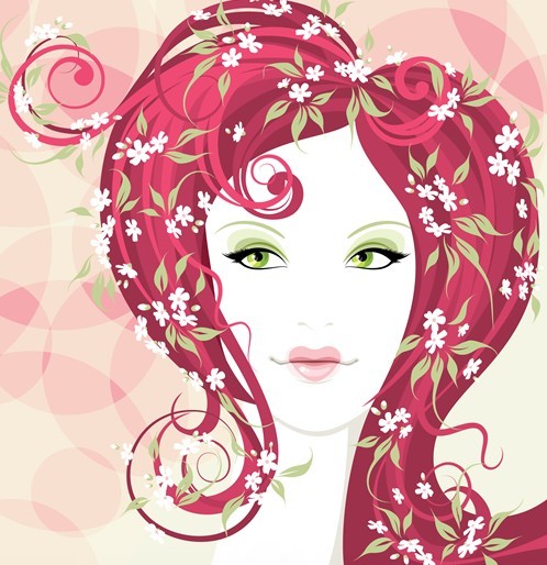 Fashion Floral Hairstyle Vector Girl 01