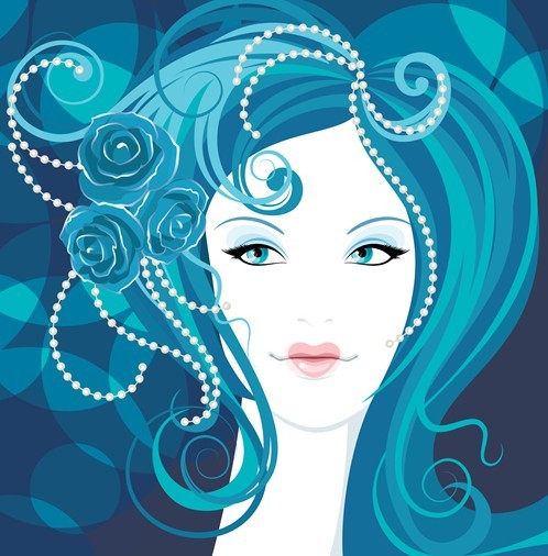 Fashion Floral Hairstyle Vector Girl 02