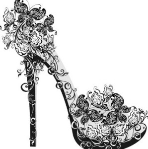 Creative Black Floral High-Heeled Shoes Vector