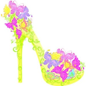 Creative Yellow Floral High-Heeled Shoes Vector