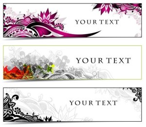 Set of Coloreed Hand Drawn Floral Banners Vector