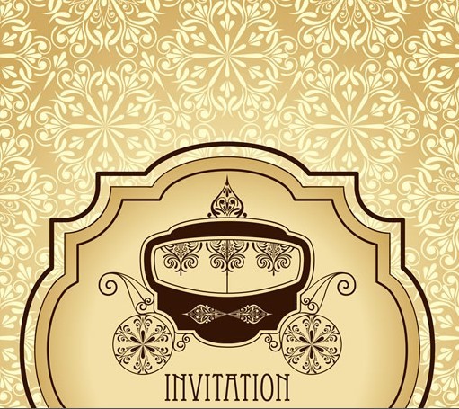 Vector Vintage Invitation Cards with Golden Lace Backgrounds 03