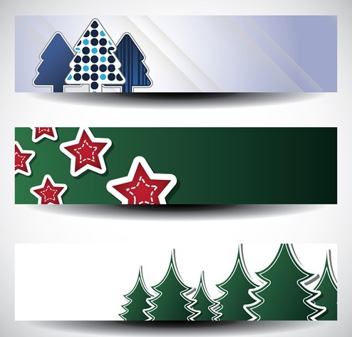 Set Of Pine Tree and Star Banners Vector