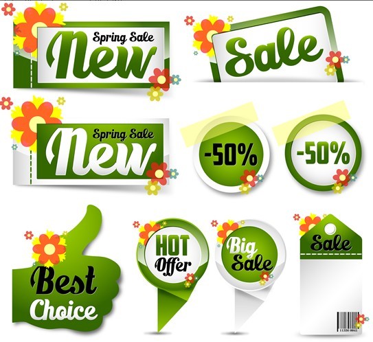 Set of Green Spring Sale Labels 02