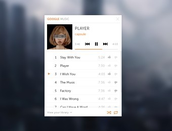 Mini Google Music Player Interface PSD