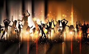 Vector Dancing People Shining Background 01