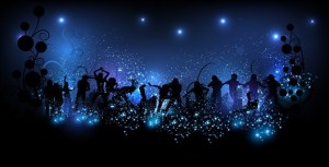 Vector Dancing People Shining Background 04