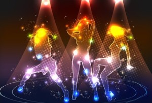 Vector Dancing People Shining Background 05