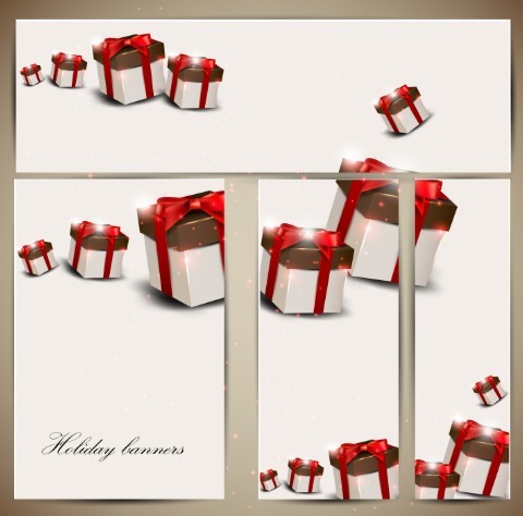 Clean Vector Holiday Banners With Gift Box Backgrounds