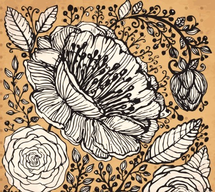 Vintage Dark Hand Drawn Vector Flowers 03