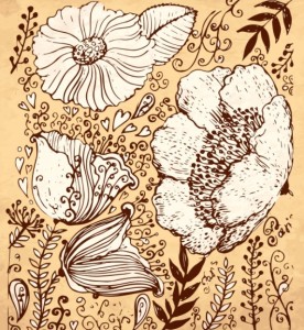 Vintage Dark Hand Drawn Vector Flowers 05