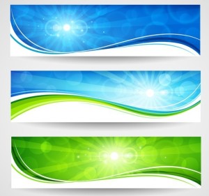 Vector Bright Spring Banners with Wavy Curves And Sunshine Background 01